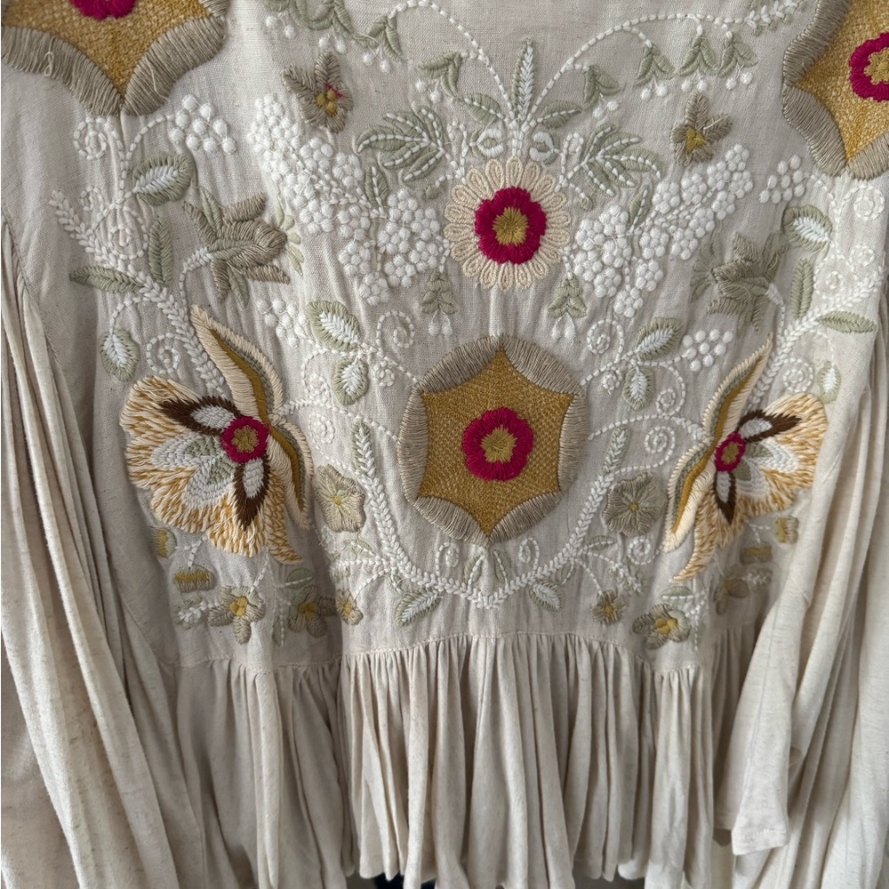 Free People Cream Floral Embroidered Blouse - Picture 2 of 4